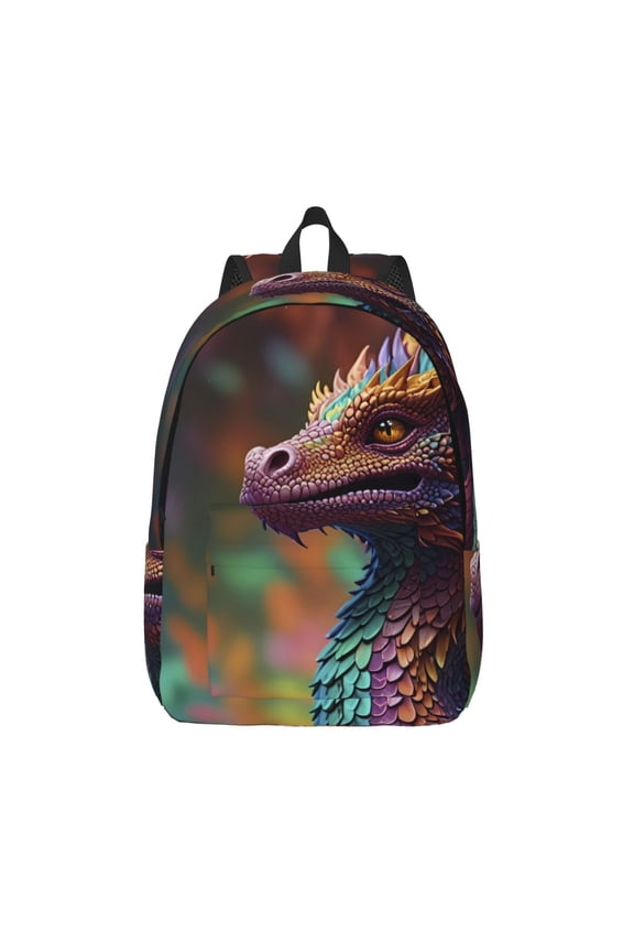 Rainbow Scales Fantasy Dragon Print Canvas Backpack Travel Rucksack Unisex Knapsack 15.7/17.7Inch Laptop Backpack for Work,College -Small