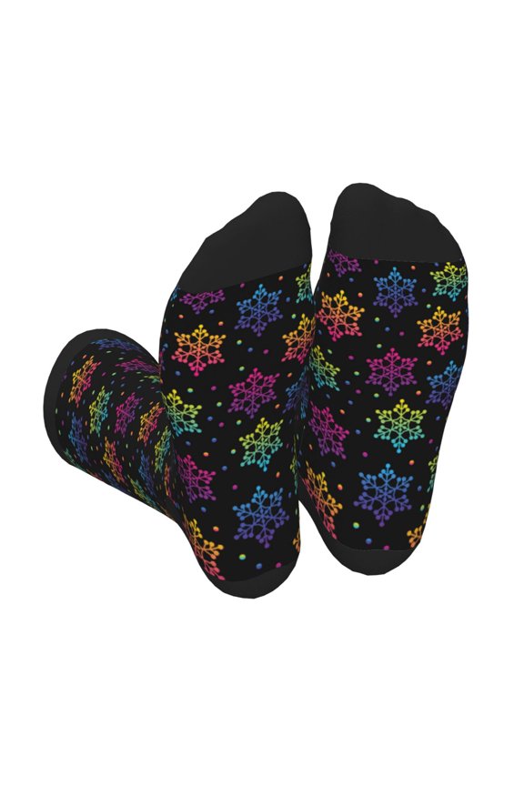 Rainbow Snowflake Unisex Crew Socks Lightweight Breathable Ventilation Ankle Socks, Mid-calf socks for Daily