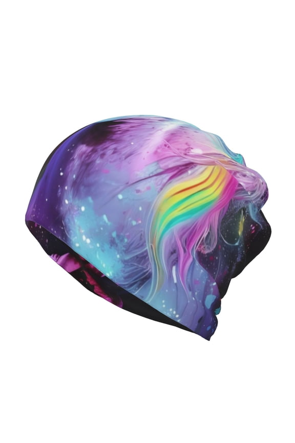 Rainbow Spotted White Horse Slouchy Beanie Hat for Men/Women, Skull Cap Chemo Cap Night Sleeping Cap