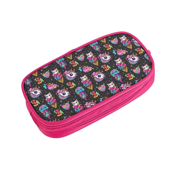 Vsdgher Rainbow Unicorn And Cat Icecream Print Large Capacity Pencil Case Pouch with Zipper, Portable Aesthetic Big Capacity Pencil Cases Pen Office Travel Stationery Bag