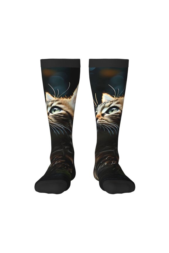 Realistic Style Cute Cat Print Thigh High Socks Extra Long Stretchy Sock Women Over Knee High Opaque Stocking Daily Wear