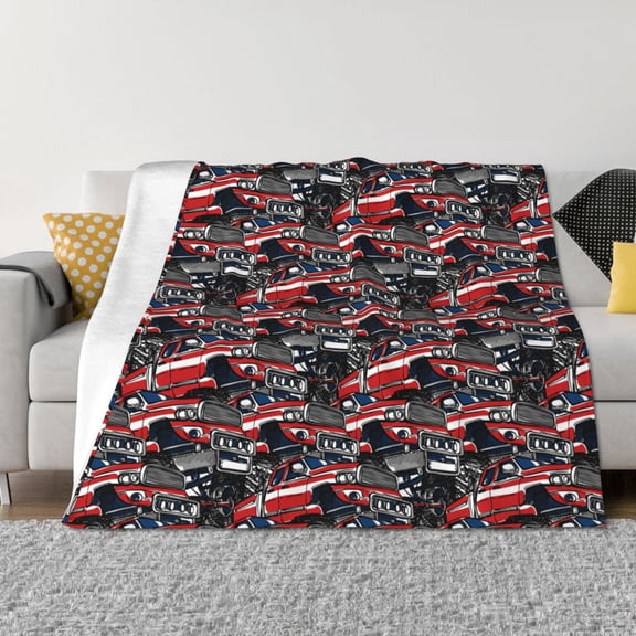 Vsdgher Red And Blue Cars Pattern Fleece Throw Blanket, Horizontal Fleece Bedding Home Decor for Couch & Bed All Season Use -50"x40"