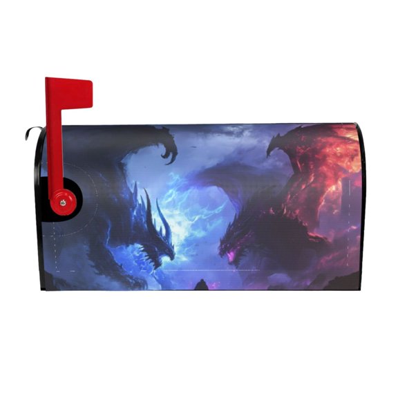 Vsdgher Red And Blue Fire Dragon Mailbox Cover Magnetic Mailbox Wraps Post Letter Box Cover for Garden Yard Home Decor 2 Sizes-21x18 in