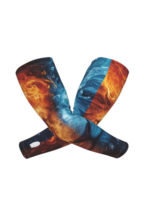 Red And Blue Fire Lion Pattern Cooling Arm Sleeves for Men & Women, Breathable, UV Sun Protection, Sports Arm Sleeves for Women, Men & Youth