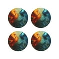thumbnail image 1 of Vsdgher Red And Blue Fire Peacock Leather Coasters for Drinks, Durable Drink Coasters 4 Set for Tabletop Protection, Luxurious Home Décor and Housewarming Gift ( {designName})Round Shape, 1 of 6