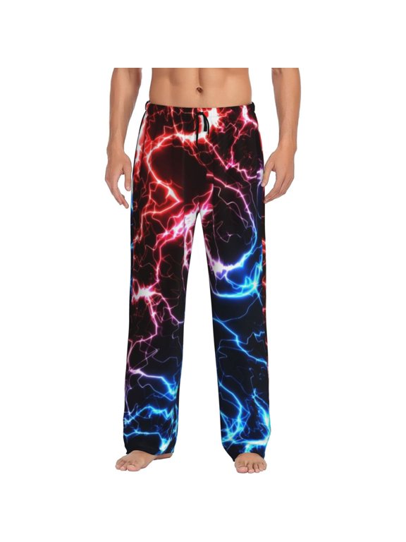 Red And Blue Lightning Mens Pajama Pants Sleep & Lounge Pants, PJ Pants-X-Large