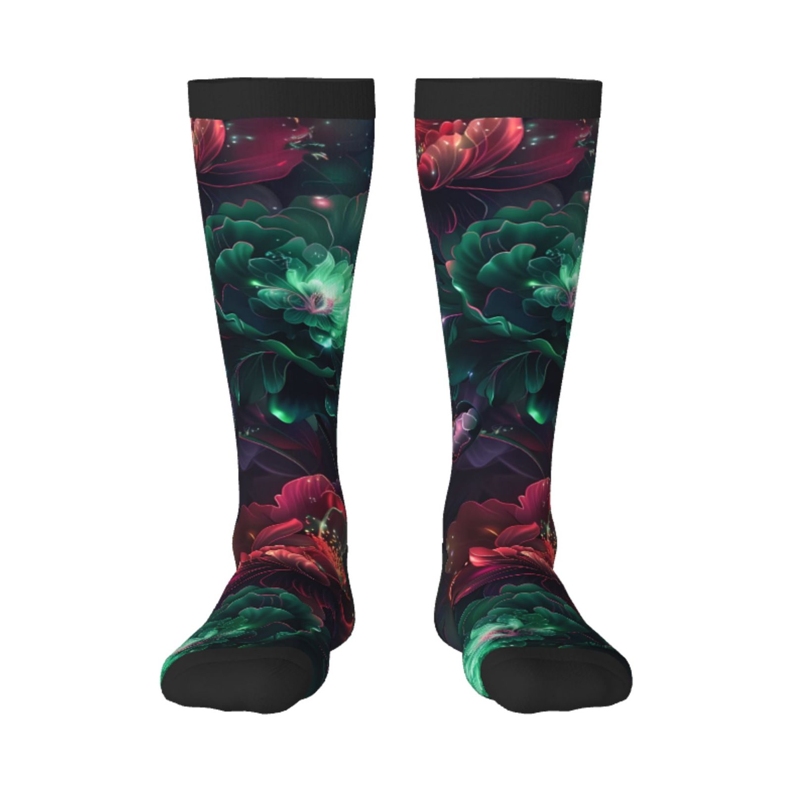 Vsdgher Red And Green Carnation Print Thigh High Socks Extra Long ...