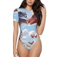 thumbnail image 1 of Vsdgher Red And White Bird Couple Prinr Short Sleeve Body suit for Womens, Sexy Onesie One Piece Round Neck Bodysuit Shapewear Tummy Control-XX-Large, 1 of 7