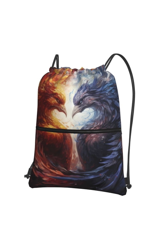 Red And White Fire Bird Drawstring Backpack Water Resistant String Bag Sports Sackpack Gym Sack for Men Women
