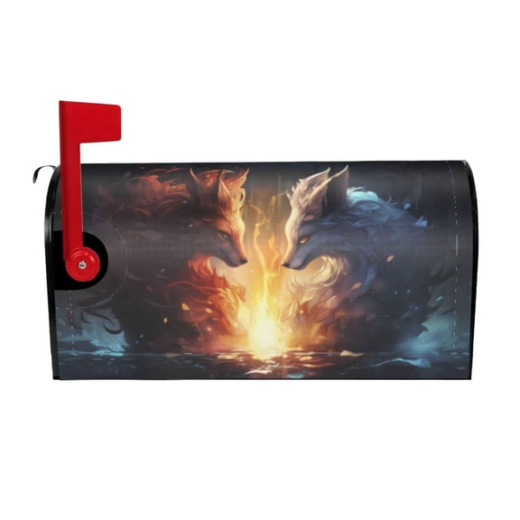Vsdgher Red And White Flame Fox Mailbox Cover Magnetic Mailbox Wraps Post Letter Box Cover for Garden Yard Home Decor 2 Sizes-25.5x21 in