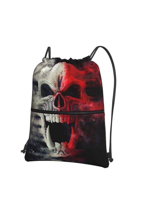 Red And White Screaming Demon Skull Drawstring Backpack Water Resistant String Bag Sports Sackpack Gym Sack for Men Women