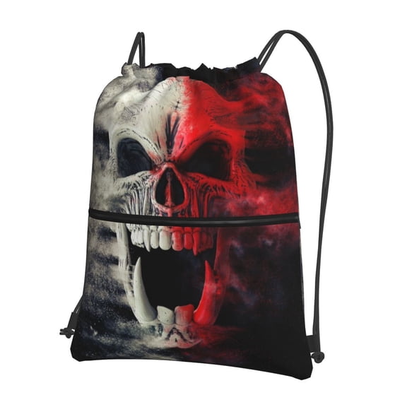 Vsdgher Red And White Screaming Demon Skull Drawstring Backpack Water Resistant String Bag Sports Sackpack Gym Sack for Men Women