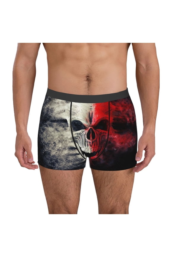 Red And White Screaming Demon Skull Pattern Men's Boxer Brief Underwear,Soft Funny Underwear for Men-Small
