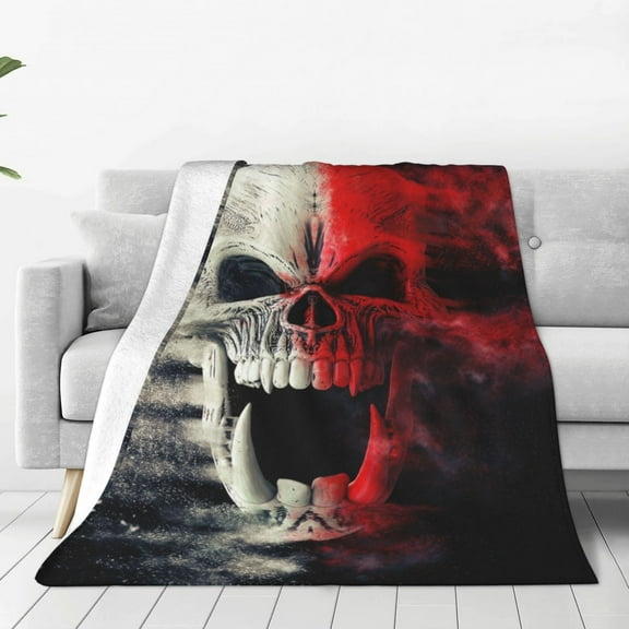 Vsdgher Red And White Screaming Demon Skull Ultra-Soft Micro flannel Blanket Throw Blankets for Couch Sofa, Bed (4 sizes)-60"x50"