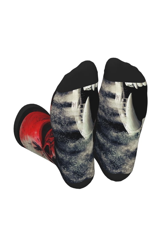 Red And White Screaming Demon Skull Unisex Crew Socks Lightweight Breathable Ventilation Ankle Socks, Mid-calf socks for Daily