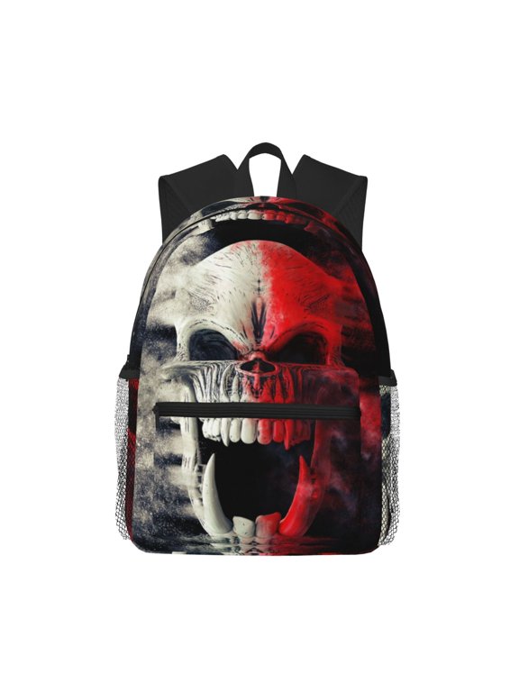 Red And White Screaming Demon Skull Unisex Large Capacity Bookbag, Schoolbag, Casual Daypack for High School, College, Teens, Travel, Work
