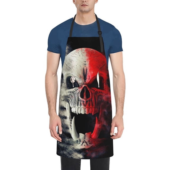 Vsdgher Red And White Screaming Demon Skull Waterproof Apron with 2 Pockets Kitchen Chef Aprons Bibs for Grooming Cooking Baking Painting Gardening