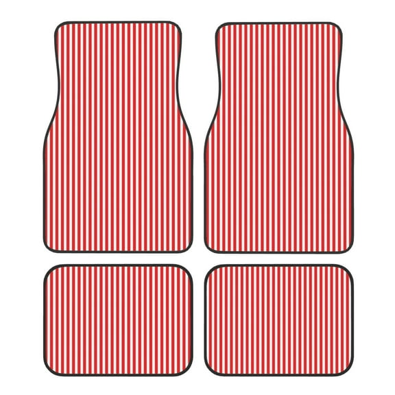 Vsdgher Red And White Stripes Car Foot Mat Set of 4 Pieces Universal Floor Liner Car Accessories Fits Most Cars, Trucks, Vans, sedans, SUV