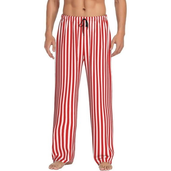 Vsdgher Red And White Stripes Print Mens Pajama Pants Sleep & Lounge Pants, PJ Bottoms With elastic waistb and Pockets