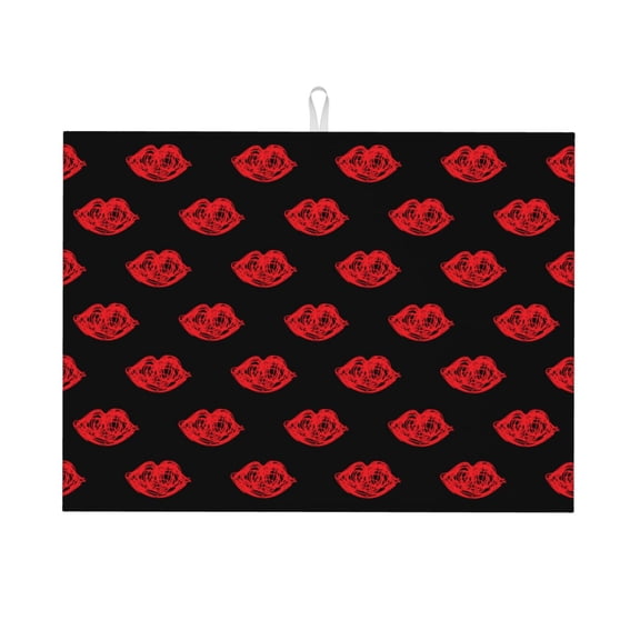 Vsdgher Red Beautiful Lips Dish Drying Mat Super Absorbent Drying Mat Large Dish Drying Mats for Kitchen Counter Kitchen Drying Mat 24" x 18"