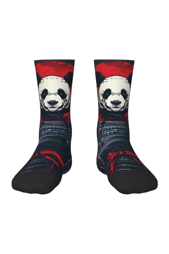 Red Black Eastern Panda Warrior Pattern Kids Socks Boys Girl Crew Athletic Half Sport Running Breathable Socks Lightweight Stretch Crew Socks