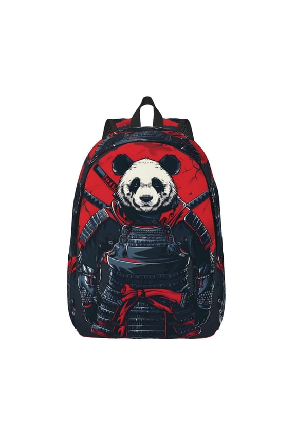 Red Black Eastern Panda Warrior Print Canvas Backpack Travel Rucksack Unisex Knapsack 15.7/17.7Inch Laptop Backpack for Work,College -Small