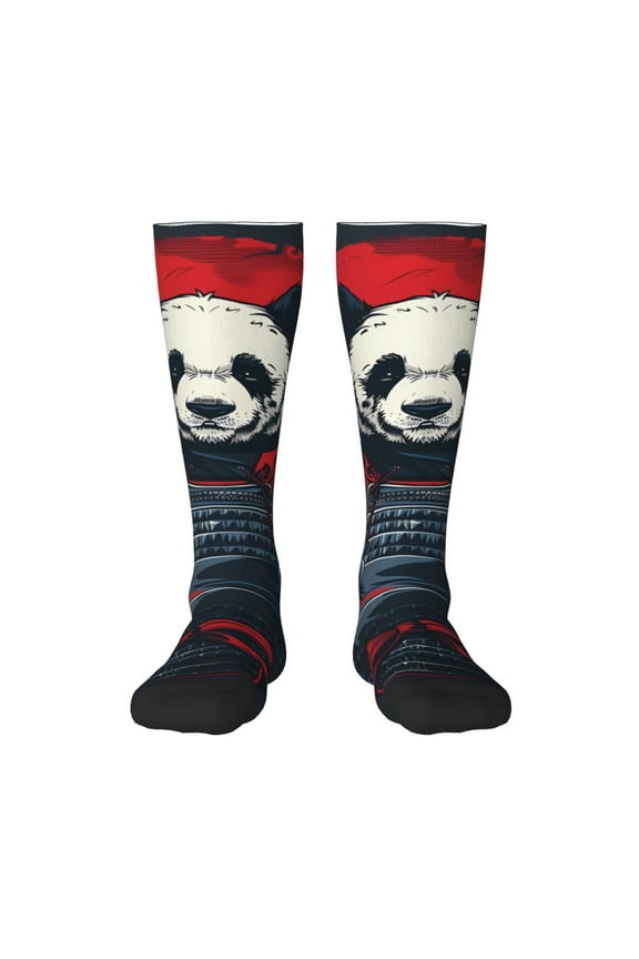 Red Black Eastern Panda Warrior Print Thigh High Socks Extra Long Stretchy Sock Women Over Knee High Opaque Stocking Daily Wear
