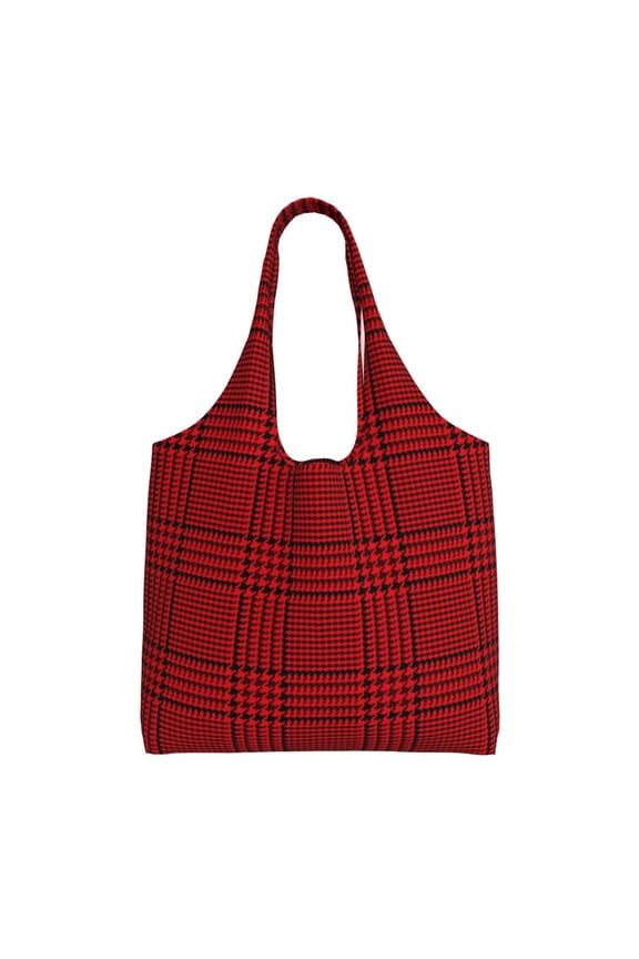 Red Black Houndstooth Print canvas Tote Bag, Lightweight Cloth Bags, Suitable for shopping, groceries, travel