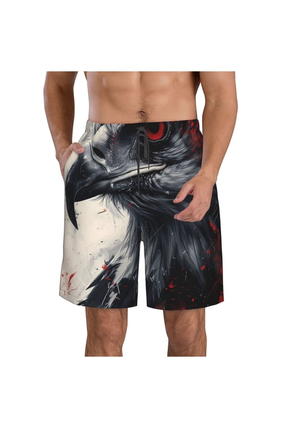 Red Black Ink Style Bald Eagle Men's Beach Shorts, Surfing shorts, Swim trunks, Quick Dry Swim Trunks for Surfing Beach Fun -X-Large