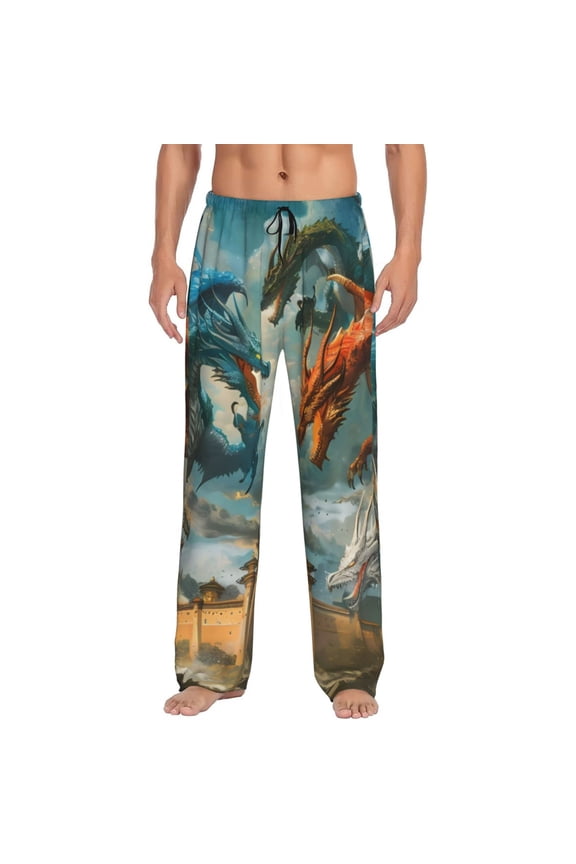 Red Blue Dragon Battle Epic Mens Pajama Pants Sleep & Lounge Pants, PJ Pants-Medium