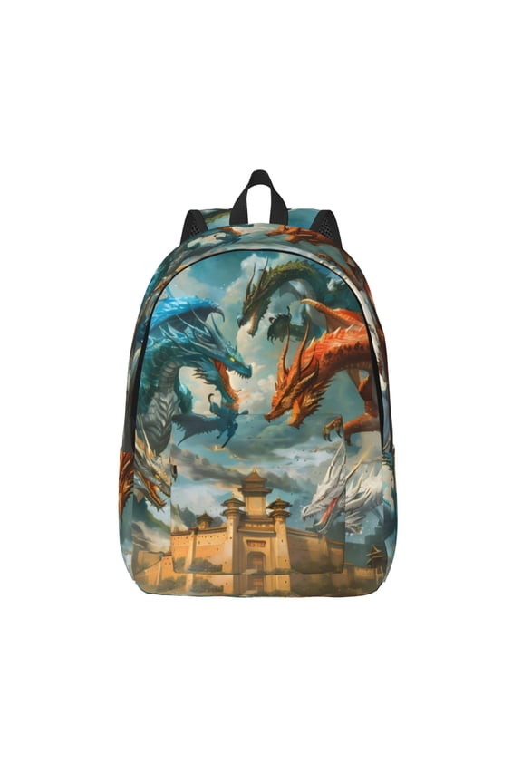 Red Blue Dragon Battle Epic Print Canvas Backpack Travel Rucksack Unisex Knapsack 15.7/17.7Inch Laptop Backpack for Work,College -Medium