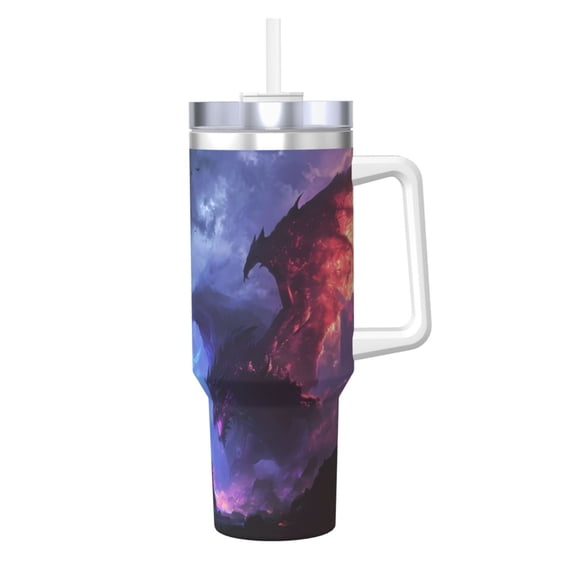 Vsdgher Red And Blue Fire Dragon Pattern 40 oz Tumbler with Handle and Straw Lid | Insulated Cup Reusable Stainless Steel Water Bottle Travel Mug | Gifts for Women Men Him Her