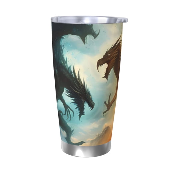 Vsdgher Red And Blue Flame Wave Dragon 20 Oz Stainless Steel Vacuum Insulated, Travel Mug Coffee Cup for Home, Office, Outdoor Works Great for Ice Drinks and Hot Beverage -Without Straw