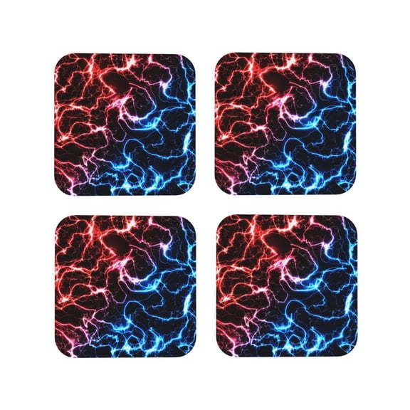 Vsdgher Red And Blue Lightning Leather Coasters for Drinks, Durable Drink Coasters 4 Set for Tabletop Protection, Luxurious Home Décor and Housewarming Gift ( {designName})Square