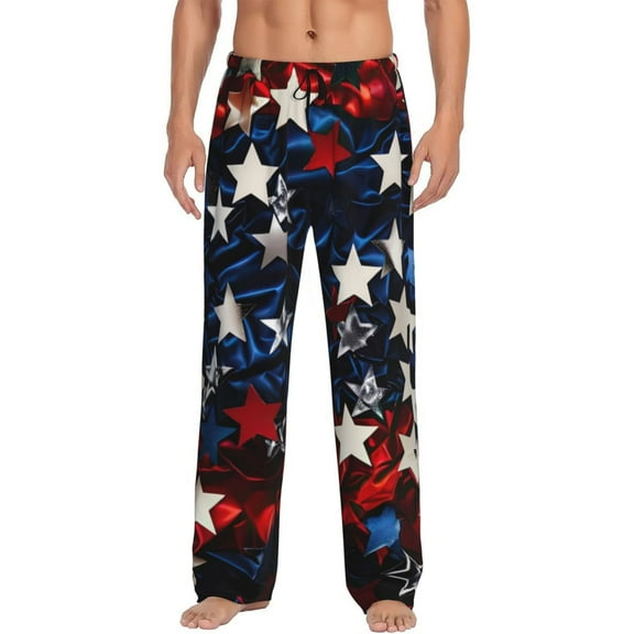 Vsdgher Red Blue White Stars Mens Pajama Pants Sleep & Lounge Pants, PJ Pants-X-Large