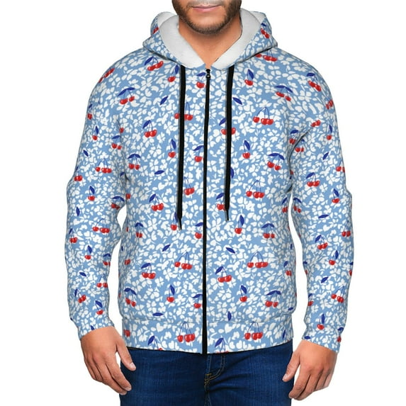 Vsdgher Red Cherries Mens Hoodies Zip Hoodie, Hoodies for Men, Zip-up Hooded Sweatshirt-X-Large