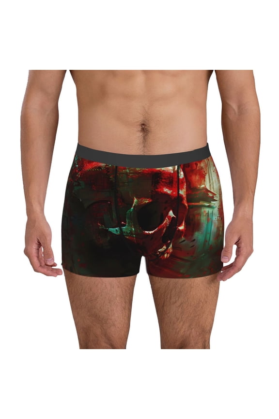 Red Dark Skull Abstract Pattern Men's Boxer Brief Underwear,Soft Funny Underwear for Men-XX-Large