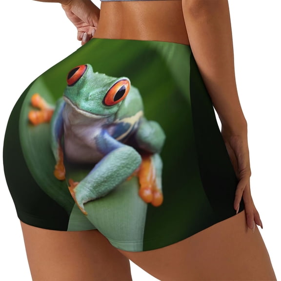 Vsdgher Red-Eyed Tree Frog Workout Shorts for Women Seamless Soft Smooth Gym Yoga Scrunch Active Exercise Fitness Shorts-Medium