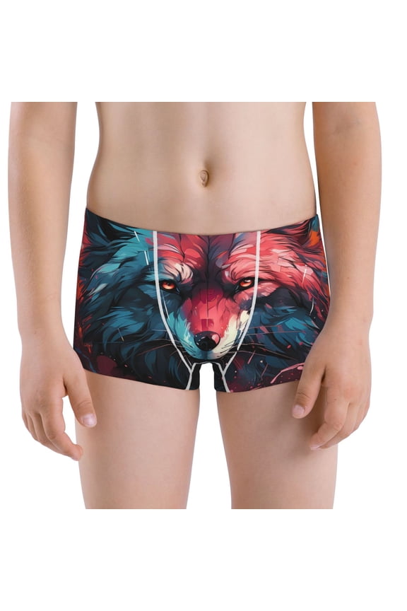 Red Flame Wolf Head Boys' and Toddler Comfort Flex Waistband Boxer Briefs Toddler Cotton Underwear Big Boy Boxer Briefs-X-Large