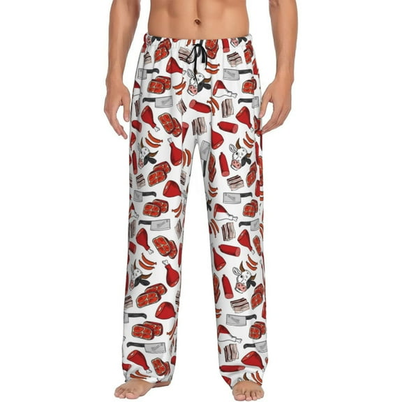 Vsdgher Red Food Print Mens Pajama Pants Sleep & Lounge Pants, PJ Bottoms With elastic waistb and Pockets