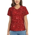 thumbnail image 1 of Vsdgher Red Glitter Women Shirts V Neck Short Sleeve Tops T-Shirt Basic Tees, S to 3XLXX-Large, 1 of 5