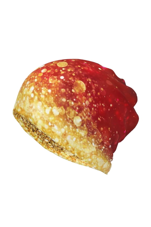 Red Gold Glitter Slouchy Beanie Hat for Men/Women, Skull Cap Chemo Cap Night Sleeping Cap