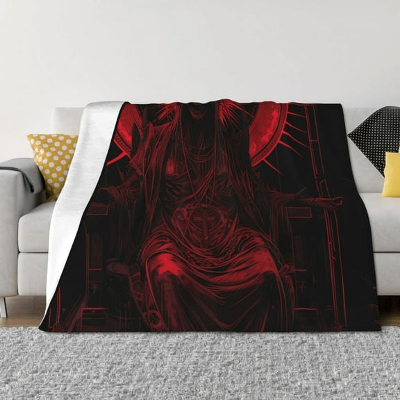 Vsdgher Red Gothic Skeleton Throne Pattern Fleece Throw Blanket, Horizontal Fleece Bedding Home Decor for Couch & Bed All Season Use -50"x40"
