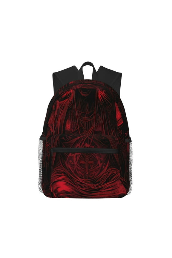 Red Gothic Skeleton Throne Unisex Large Capacity Bookbag, Schoolbag, Casual Daypack for High School, College, Teens, Travel, Work