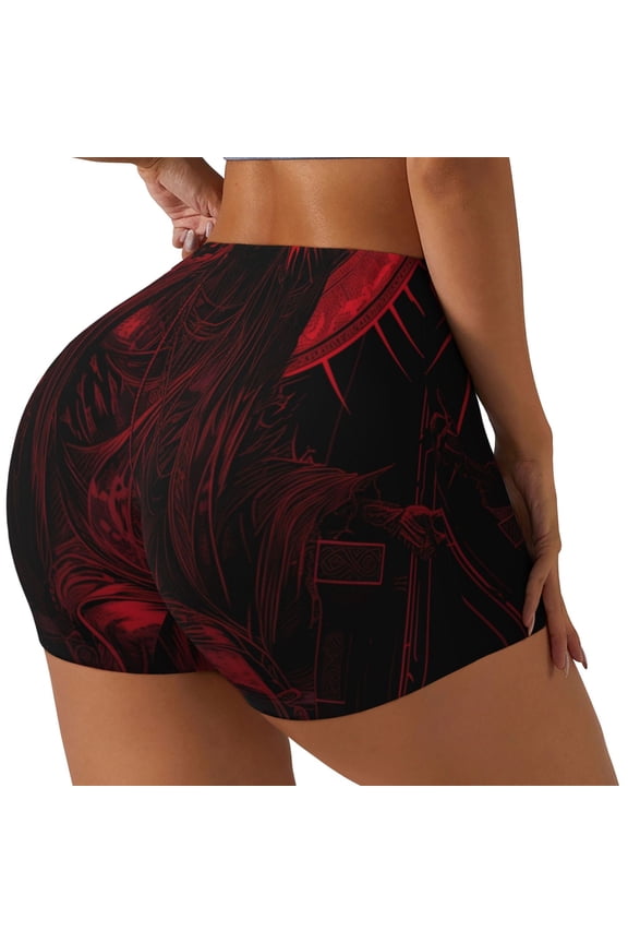 Red Gothic Skeleton Throne Workout Shorts for Women Seamless Soft Smooth Gym Yoga Scrunch Active Exercise Fitness Shorts-