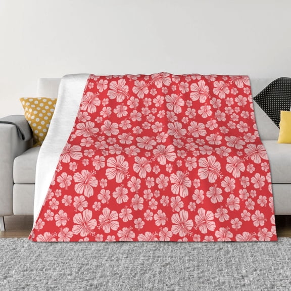 Vsdgher Red Hibiscus Flower Pattern Fleece Throw Blanket, Horizontal Fleece Bedding Home Decor for Couch & Bed All Season Use -80"x60"