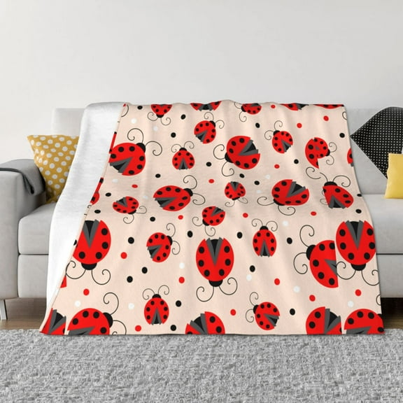 Vsdgher Red Ladybug Pattern Fleece Throw Blanket, Horizontal Fleece Bedding Home Decor for Couch & Bed All Season Use -50"x40"