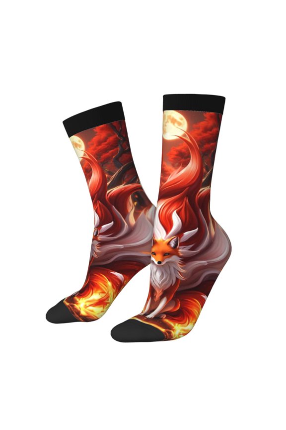 Red Leaf Flame Fox Crew Socks for Men & Women, Breathable Casual Athletic Ankle Socks