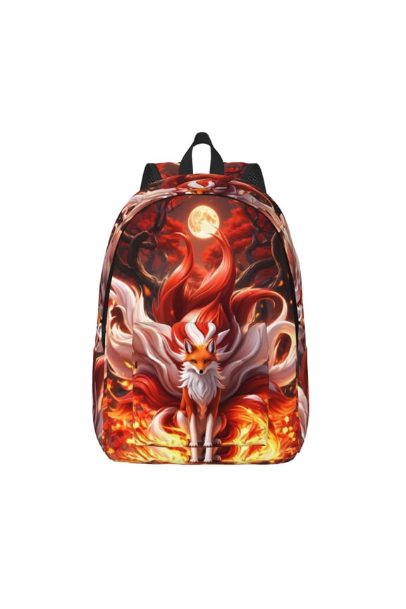 Red Leaf Flame Fox Print Canvas Backpack Travel Rucksack Unisex Knapsack 15.7/17.7Inch Laptop Backpack for Work,College -Medium