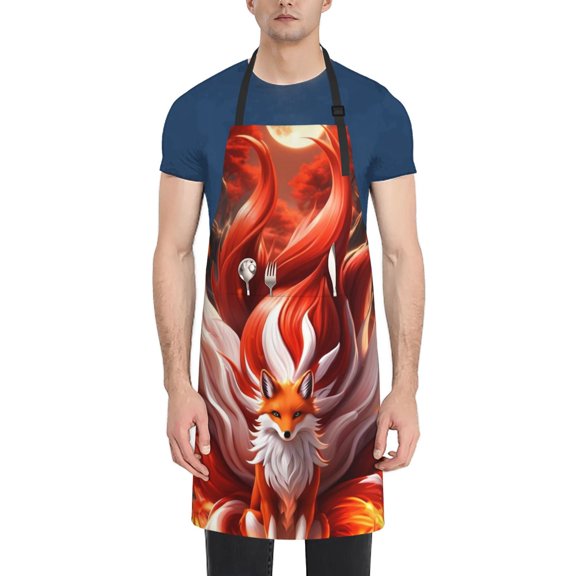 Vsdgher Red Leaf Flame Fox Waterproof Apron with 2 Pockets Kitchen Chef Aprons Bibs for Grooming Cooking Baking Painting Gardening